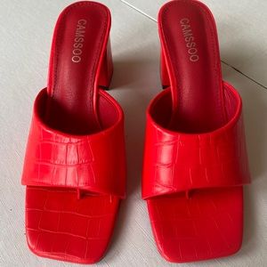 Camssoo Red Croc Leather Heels Size 37